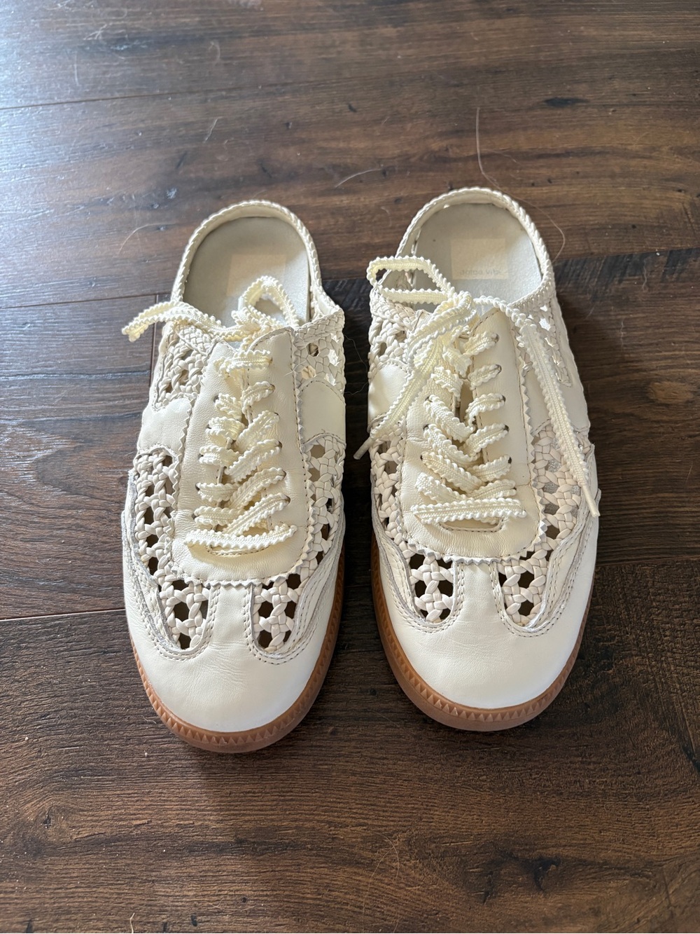 Dolce Vita Cream Crochet Lace-Up Mules